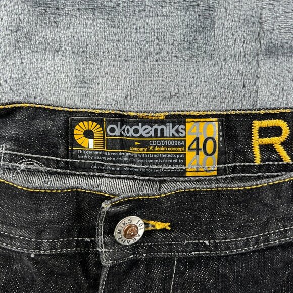 Akademiks Jeans Baggy Denim Men 40 x 35 Vintage Y2K Rap Hip Hop Black Gray Gold - Picture 6 of 16